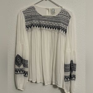 Never worn light weight blouse with blue design